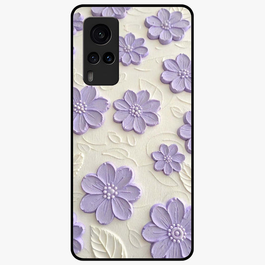 Floral Wall Art With Purple Flowers Glass Case showing flat back view with purple flower artwork and glossy glass finish.