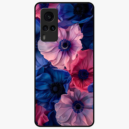 Flower Paper Art Pattern Glass Case showing flat back view with paper cut style floral artwork and glossy glass finish.