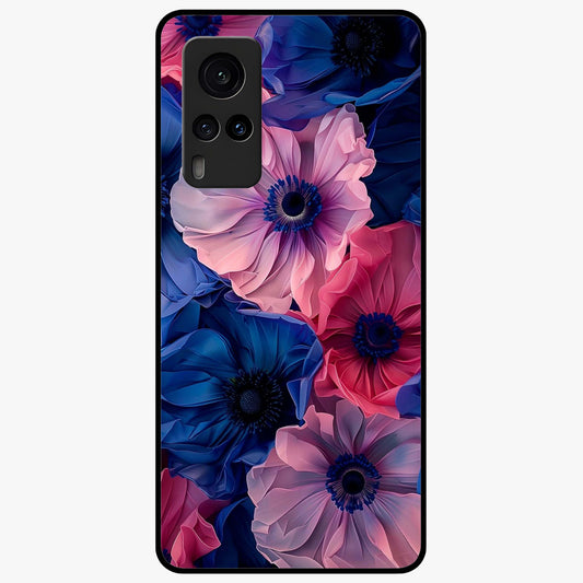 Flower Paper Art Pattern Glass Case showing flat back view with paper cut style floral artwork and glossy glass finish.