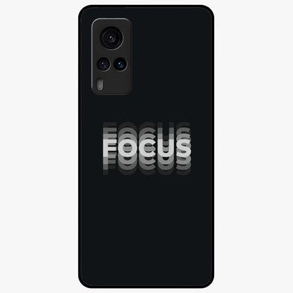 Focus Mode On Glass Case showing flat back view with bold motivational typography design and glossy glass finish.