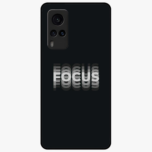 Focus Mode On Glass Case showing flat back view with bold motivational typography design and glossy glass finish.