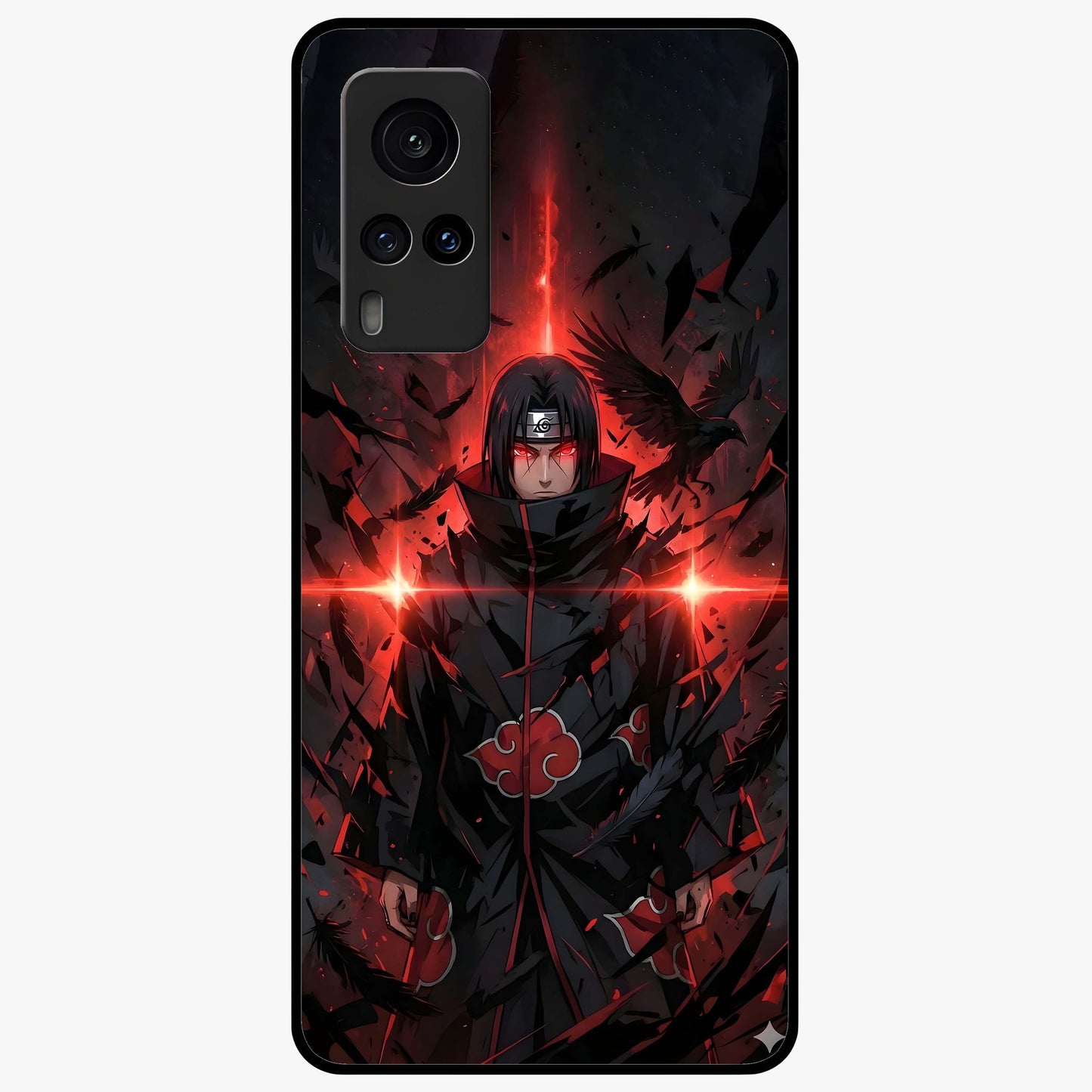 Focused Blade Discipline Glass Case showing flat back view with warrior sword themed artwork and glossy glass finish.