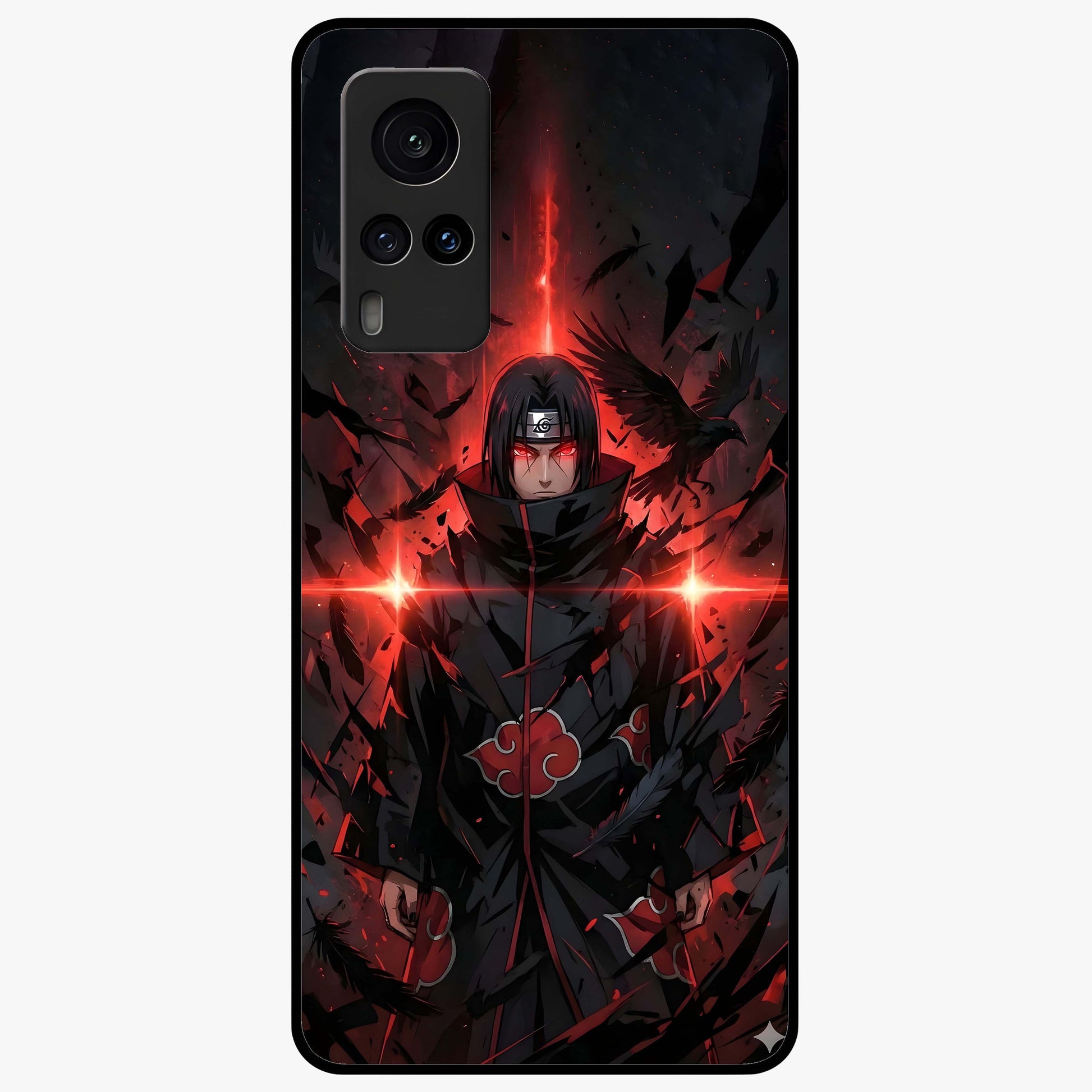 Focused Blade Discipline Glass Case showing flat back view with warrior sword themed artwork and glossy glass finish.