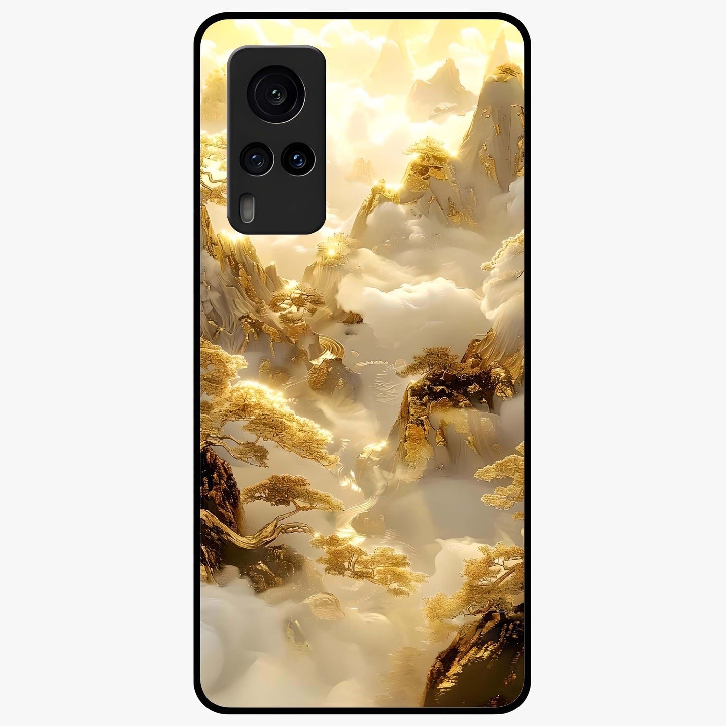 Gates Of Illumination Glass Case showing flat back view with mystical illuminated gate artwork and glossy glass finish.