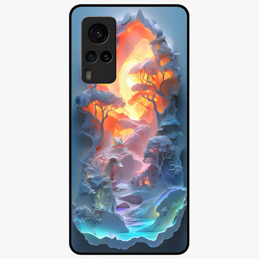 Glow Forest Portal Glass Case showing flat back view with glowing forest portal artwork and glossy glass finish.