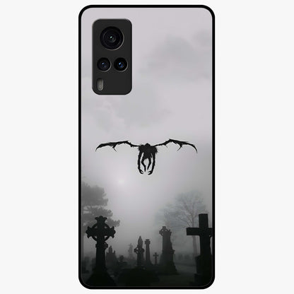 Graveyard Shadow Descent Glass Case showing flat back view with dark graveyard themed artwork and glossy glass finish.