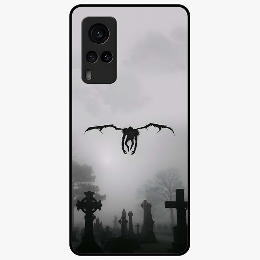 Graveyard Shadow Descent Glass Case showing flat back view with dark graveyard themed artwork and glossy glass finish.