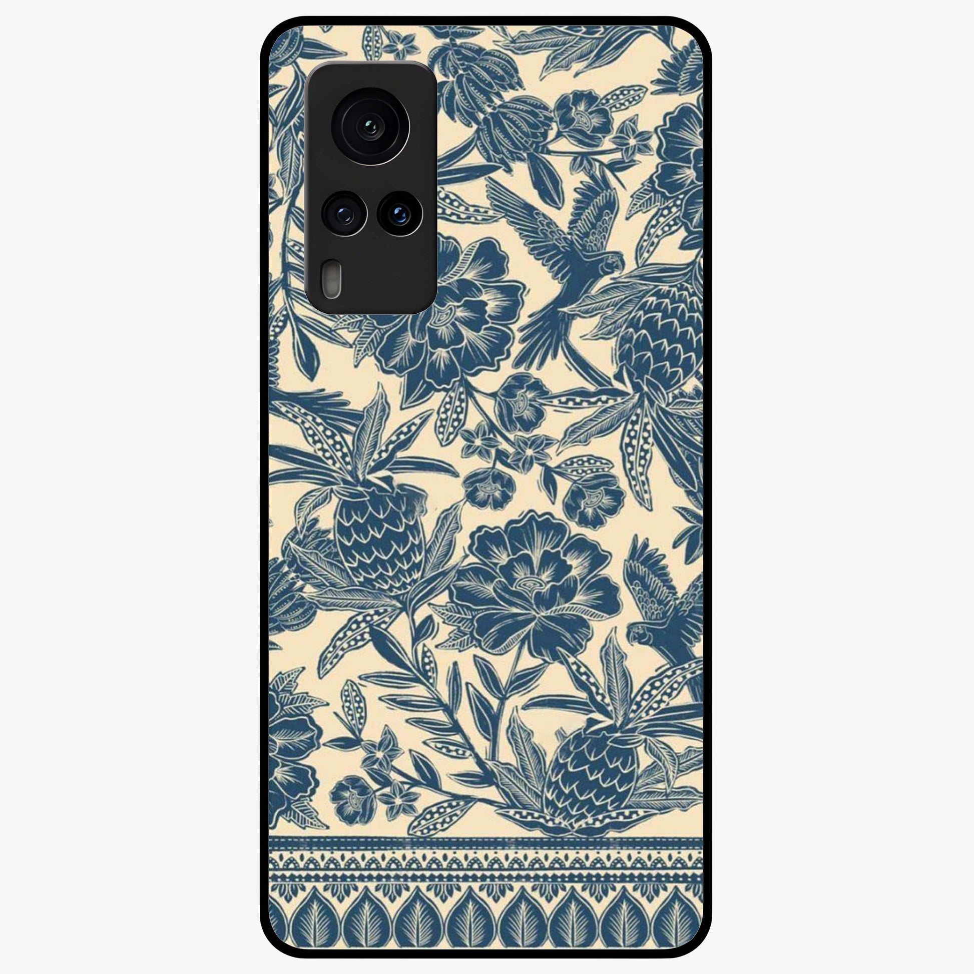 Heirloom Wild Bloom Glass Case showing flat back view with vintage inspired wild flower artwork and glossy glass finish.