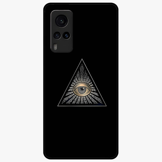 Illuminati Evil Glass Case showing flat back view with mysterious illuminati symbol artwork and glossy glass finish.