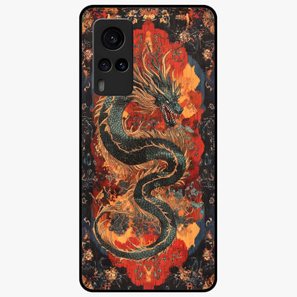 Inferno Dragon Soul Glass Case showing flat back view with fiery dragon artwork and glossy glass finish.