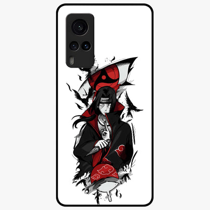 Itachi Sharingan Glass Case showing flat back view with powerful anime eye artwork and glossy glass finish.