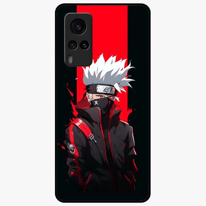 Kakashi Scarlet Shadow Glass Case showing flat back view with powerful anime ninja artwork and glossy glass finish.