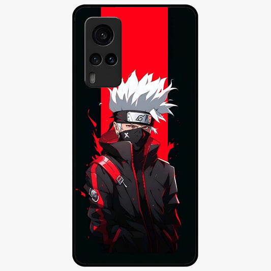 Kakashi Scarlet Shadow Glass Case showing flat back view with powerful anime ninja artwork and glossy glass finish.