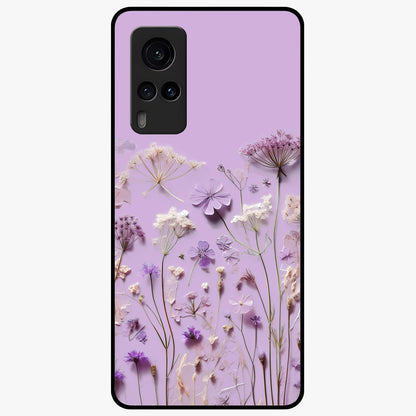 Lavender Blossom Dream Glass Case showing flat back view with soft lavender floral artwork and glossy glass finish.