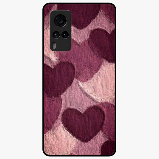 Layered Paper Hearts Glass Case showing flat back view with layered paper heart artwork and glossy glass finish.