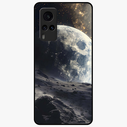 Lunar Horizon Glow Glass Case showing flat back view with glowing moon horizon artwork and glossy glass finish.