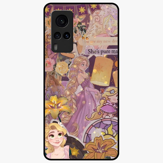 Magical Tangled Dream Glass Case showing flat back view with dreamy tangled artwork and glossy glass finish.