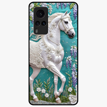 Majestic Floral Stallion Glass Case showing flat back view with powerful horse and floral artwork and glossy glass finish.