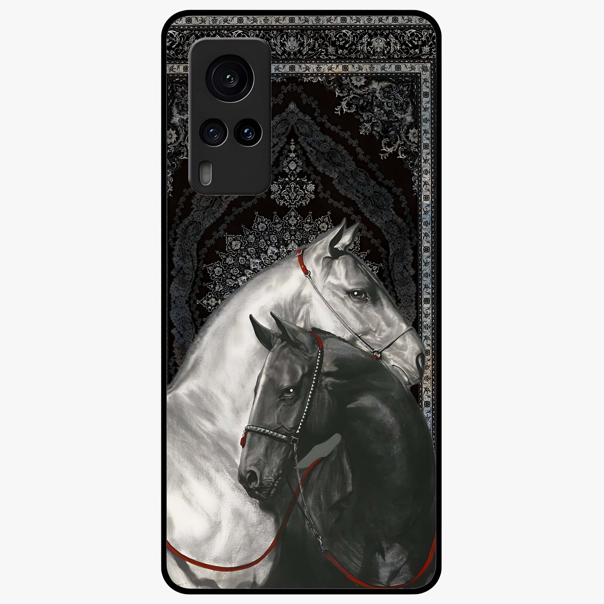 Majestic Ride Legacy Glass Case showing flat back view with powerful automotive inspired artwork and glossy glass finish.