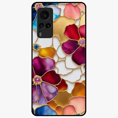 Marble Flower Pattern Glass Case showing flat back view with marble texture floral artwork and glossy glass finish.