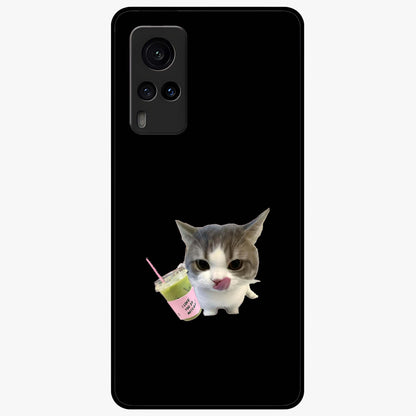 Matcha Cat Style Glass Case showing flat back view with cute matcha themed cat artwork and glossy glass finish.