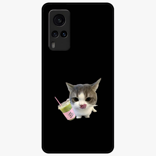 Matcha Cat Style Glass Case showing flat back view with cute matcha themed cat artwork and glossy glass finish.