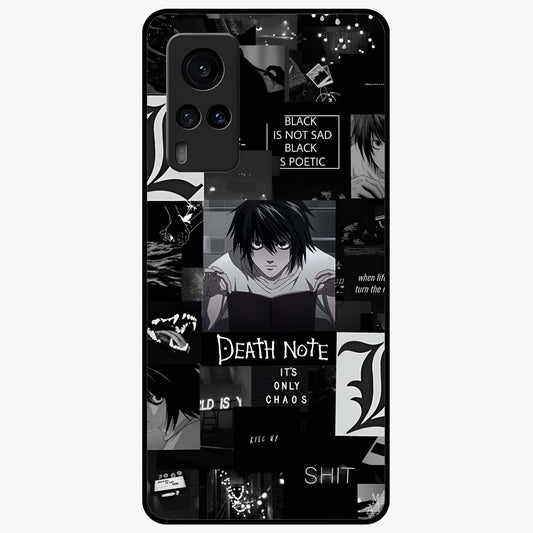 Midnight Chaos Mind Glass Case showing flat back view with abstract dark themed artwork and glossy glass finish.