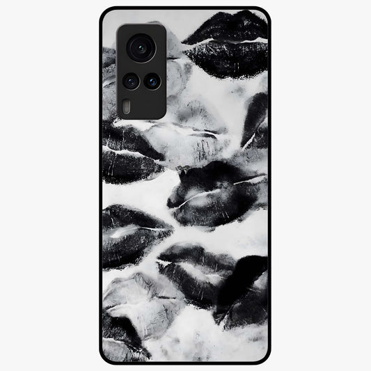 Midnight Kiss Marks Glass Case showing flat back view with lipstick kiss mark artwork and glossy glass finish.