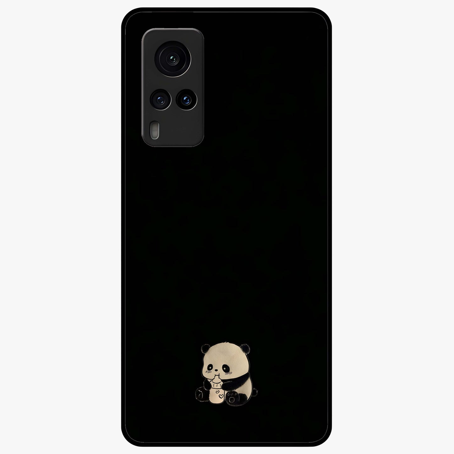 Midnight Panda Love Glass Case showing flat back view with cute panda themed artwork and glossy glass finish.