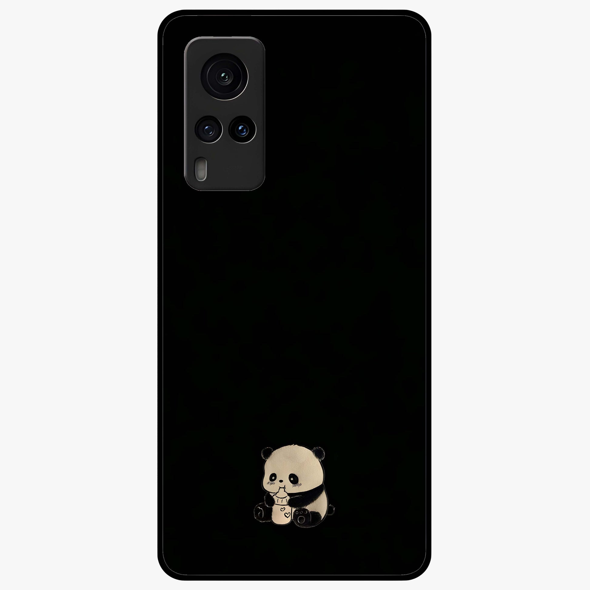 Midnight Panda Love Glass Case showing flat back view with cute panda themed artwork and glossy glass finish.