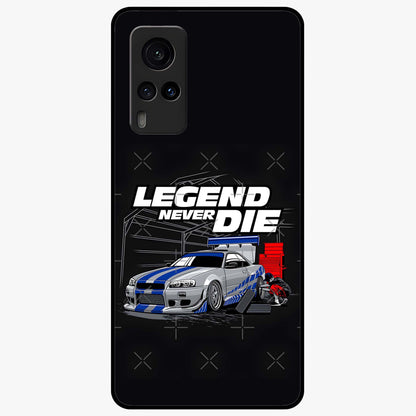 Midnight Racing Legacy Glass Case showing flat back view with sleek racing inspired artwork and glossy glass finish.
