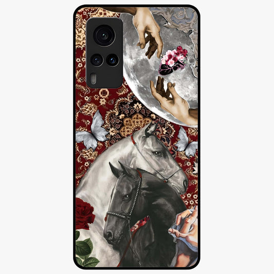 Moonlit Royal Stallion Glass Case showing flat back view with majestic horse under moonlight artwork and glossy glass finish.
