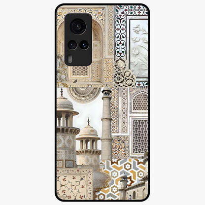 Mughal Marble Legacy Glass Case showing flat back view with intricate Mughal inspired marble pattern and glossy glass finish.