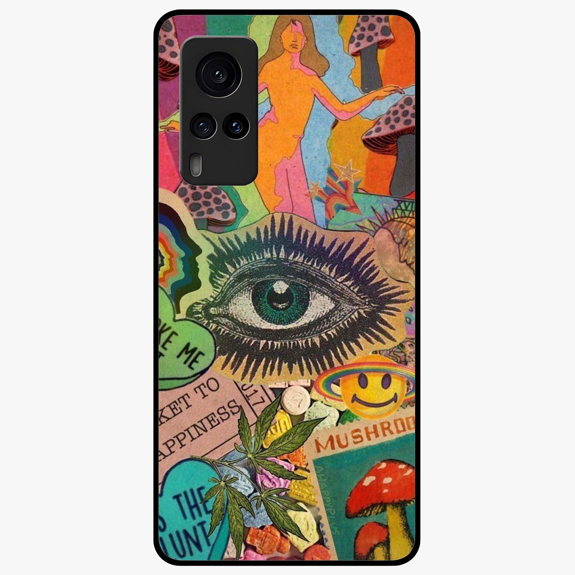 Mystic Eye Wonderland Glass Case showing flat back view with mystical eye themed artwork and glossy glass finish.