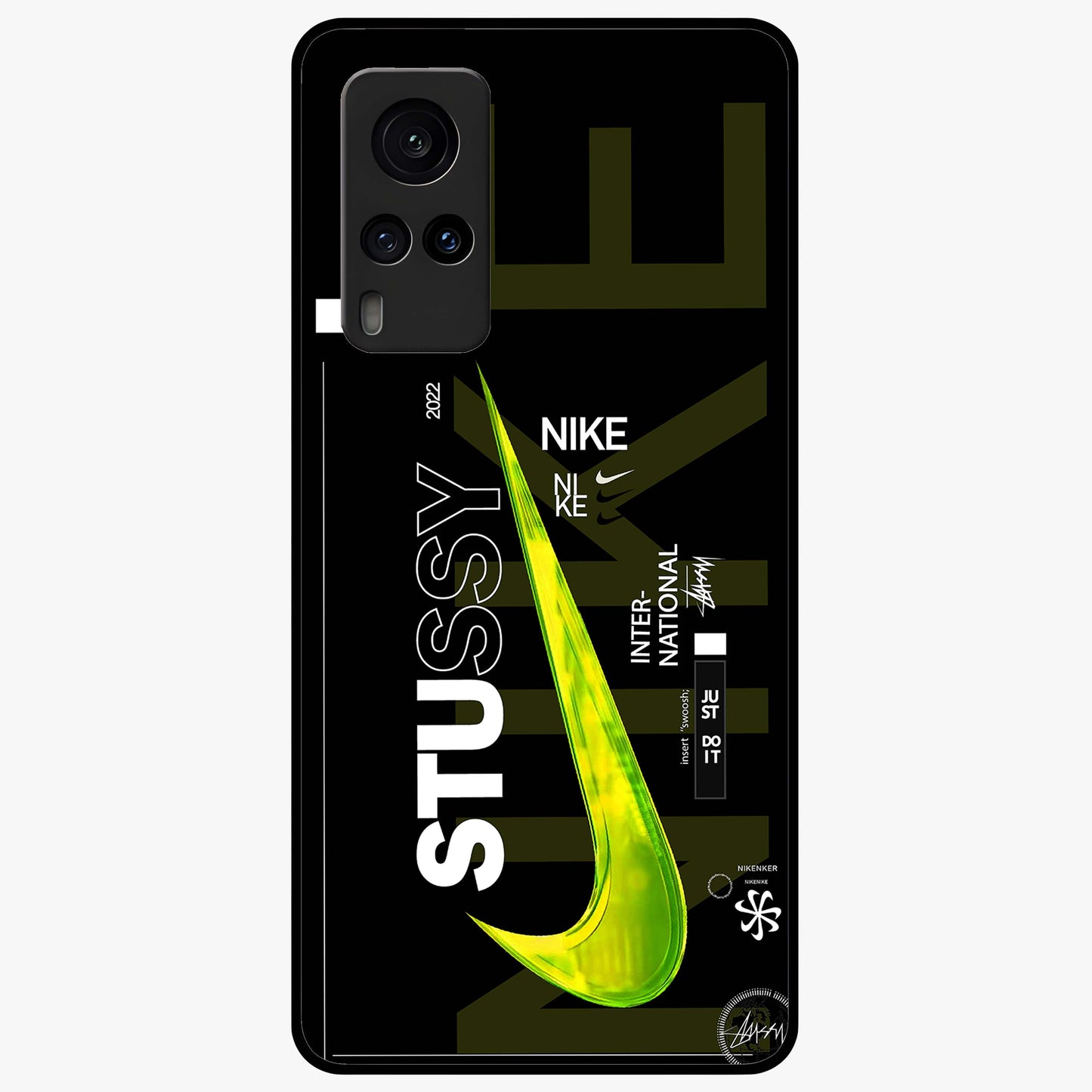 Neon Street Edition Glass Case showing flat back view with neon street style artwork and glossy glass finish.