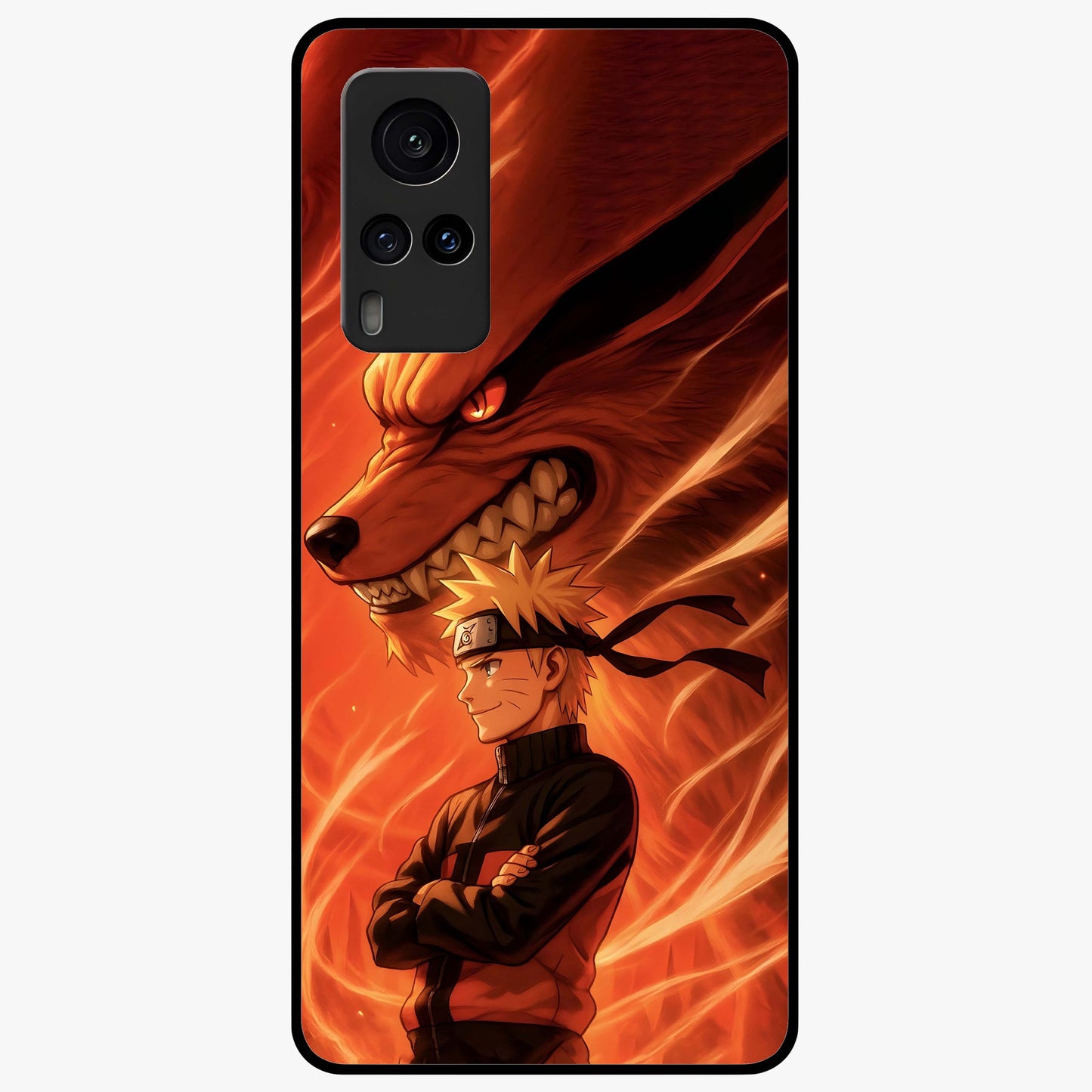 Nine Tails Legacy Glass Case showing flat back view with powerful nine-tailed fox inspired artwork and glossy glass finish.