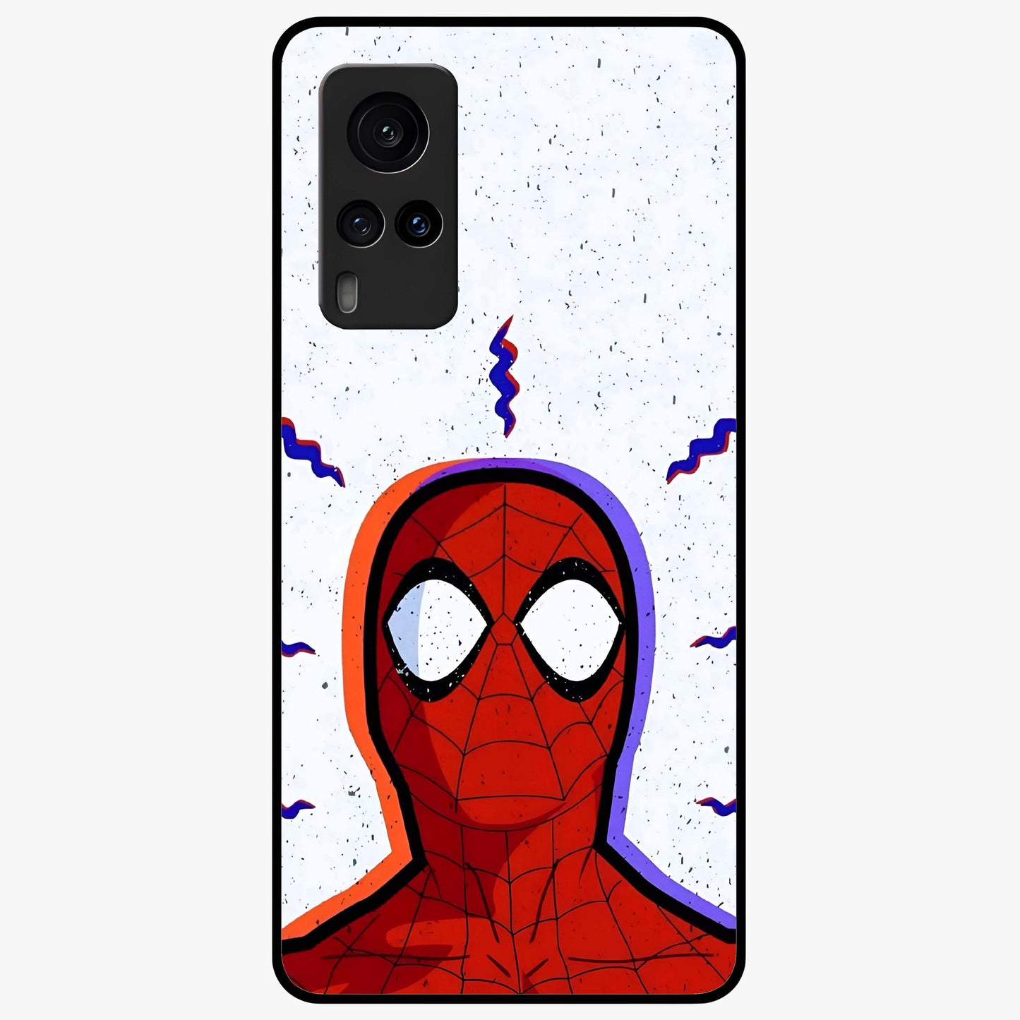 Omg Spiderman Glass Case showing flat back view with bold superhero inspired artwork and glossy glass finish.