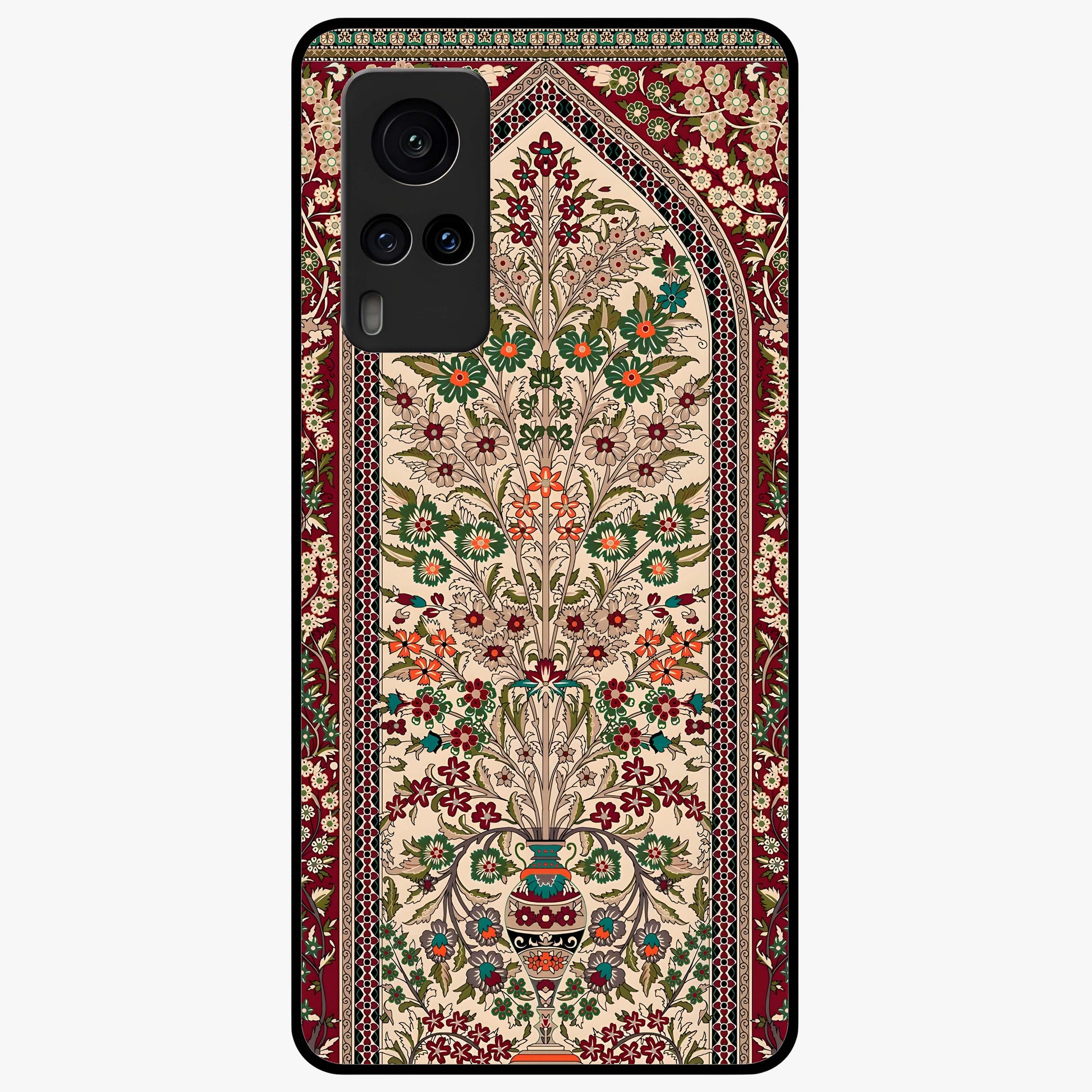 Persian Inspired Glass Case showing flat back view with ornate Persian style pattern artwork and glossy glass finish.