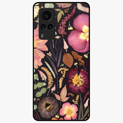 Petal Dream Tapestry Glass Case showing flat back view with intricate floral tapestry artwork and glossy glass finish.