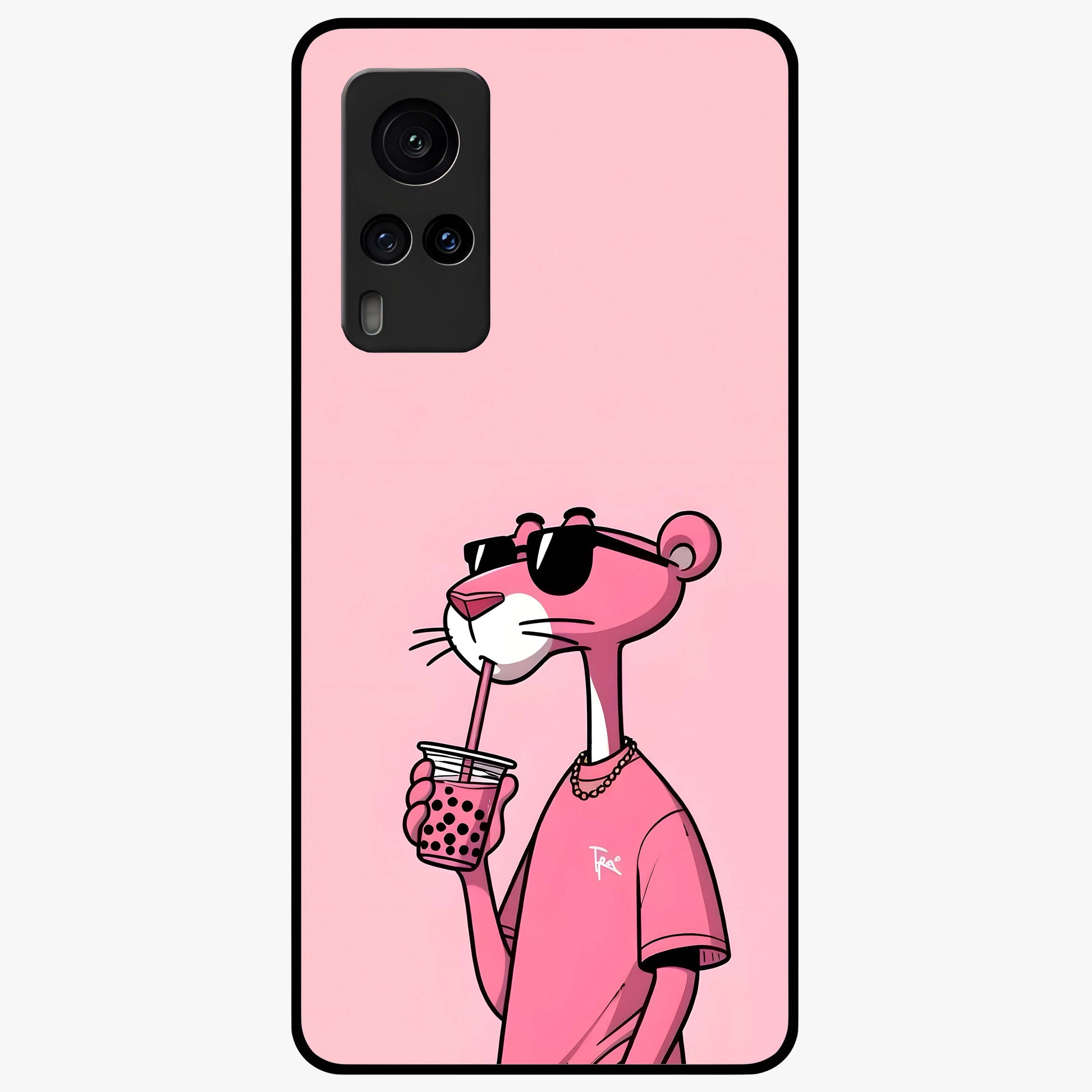 Pink Panther Glass Case showing flat back view with iconic pink panther artwork and glossy glass finish.