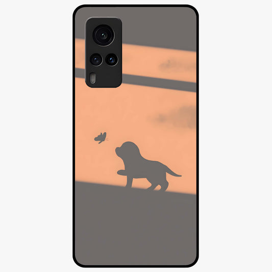 Puppy Shadow Art Glass Case showing flat back view with cute puppy shadow style artwork and glossy glass finish.