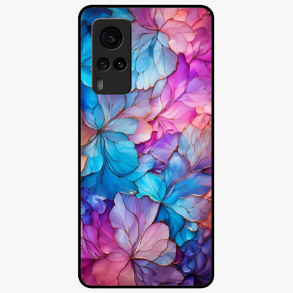 Radiant Floral Whirl Glass Case showing flat back view with swirling floral artwork and glossy glass finish.