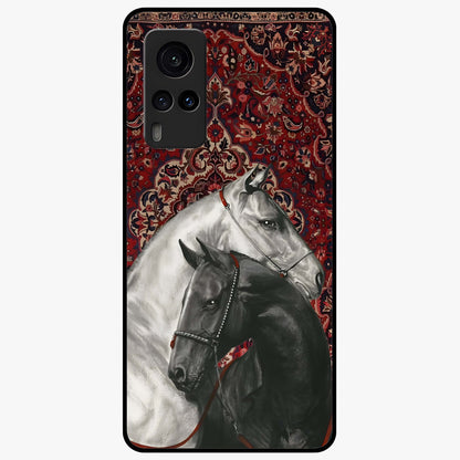 Regal Stallion Tapestry Glass Case showing flat back view with majestic horse tapestry artwork and glossy glass finish.