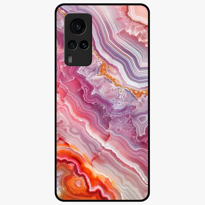 Rose Quartz Marble Glass Case showing flat back view with pink marble quartz texture artwork and glossy glass finish.