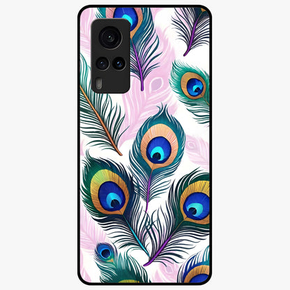 Royal Peacock Feathers Glass Case showing flat back view with colorful peacock feather artwork and glossy glass finish.