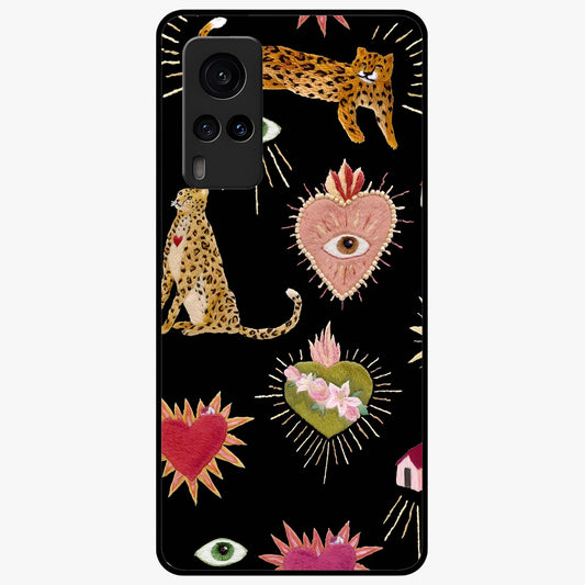 Sacred Jungle Heart Glass Case showing flat back view with jungle inspired heart artwork and glossy glass finish.