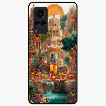 Sacred Sunlight Gods Glass Case showing flat back view with divine sunlight themed artwork and glossy glass finish.