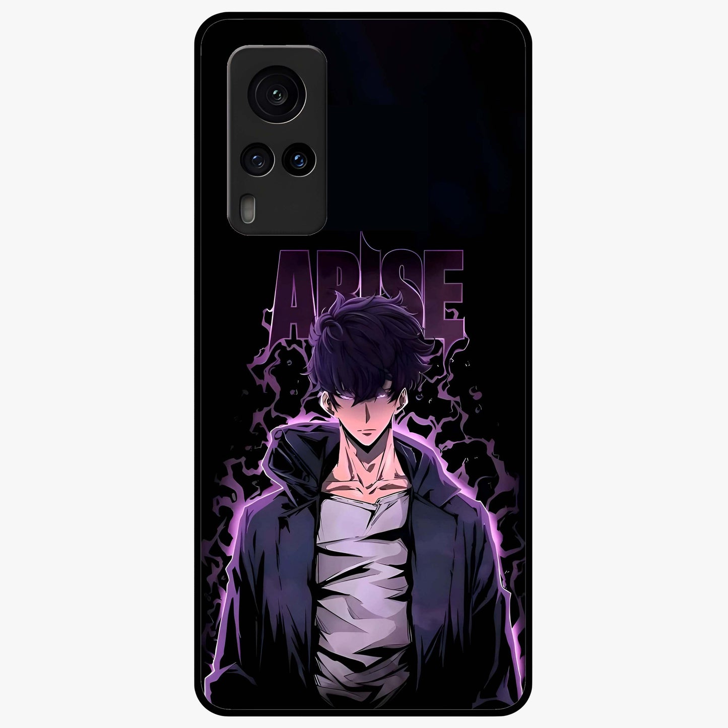 Shadow Monarch Awakening Glass Case showing flat back view with powerful dark monarch themed artwork and glossy glass finish.