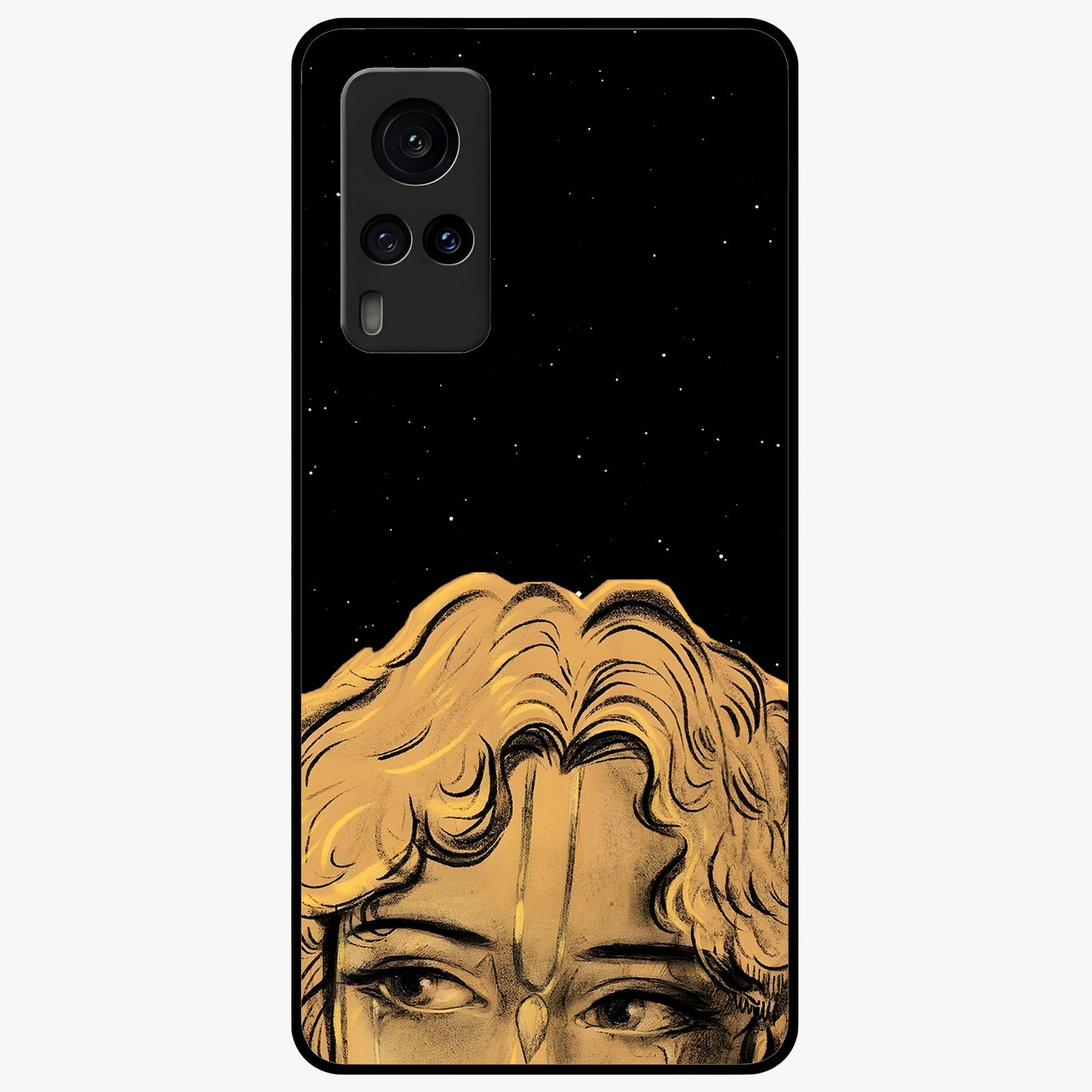 Shri Krishna Art Glass Case showing flat back view with devotional Krishna artwork and glossy glass finish.