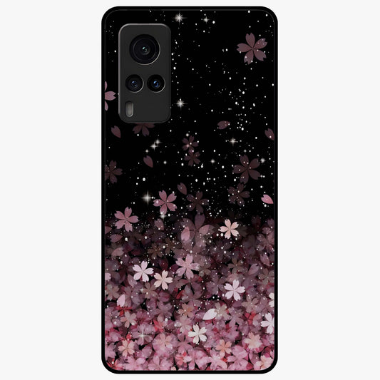 Small Starry Flowers Glass Case showing flat back view with delicate starry floral artwork and glossy glass finish.
